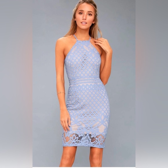 LULUS Women's Steal a Kiss Light Blue Lace Cutout party/CocktailDress Size XS - Picture 1 of 15